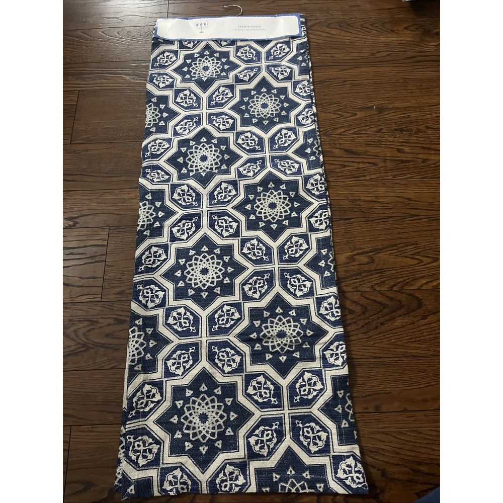 Festive Lights Table Runner Hanukkah Blue Silver Sparkle Tapestry 16"x90"